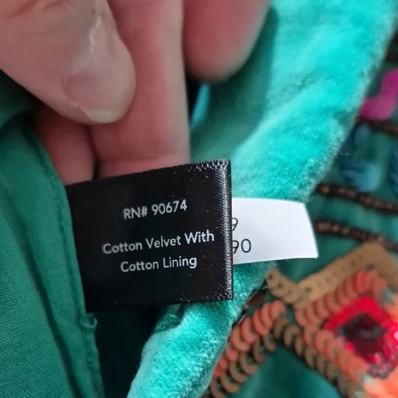 NWT Ruby Yaya Cotton Velvet Beaded Sequin Jacket Teal Boho Glam Large - Picture 11 of 12